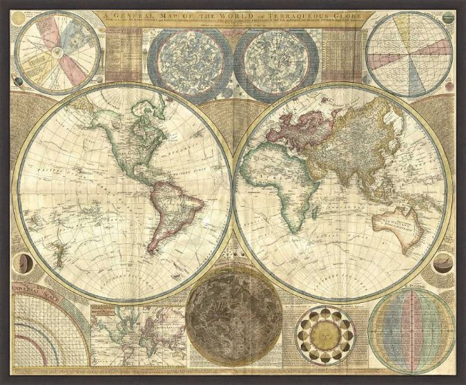 Picture of Double Hemisphere Map of the World 1794 by Samuel Dunn