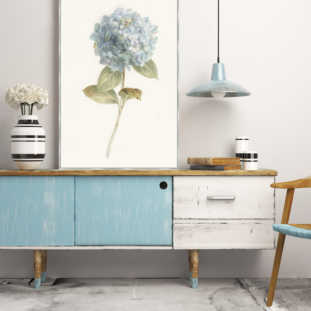 Happy Garden III By Danhui Nai - Mirrored Frame Wall Art - Light Blue